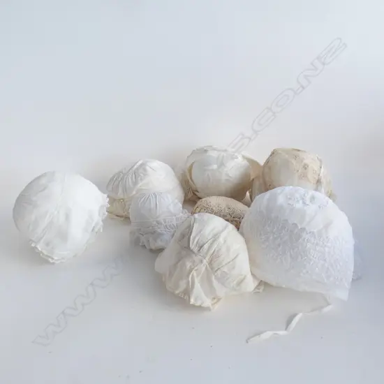 Nine antique babies christening caps